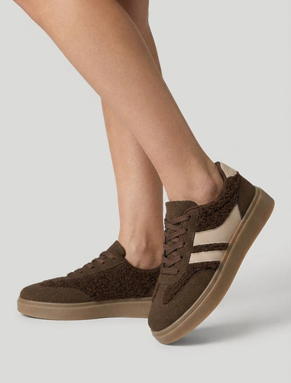 Sneakers met inzetstukken in bouclé-effect - Bruin