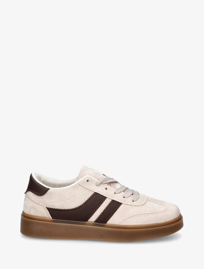 Sneakers en suédine à bandes contrastantes - Beige - 1