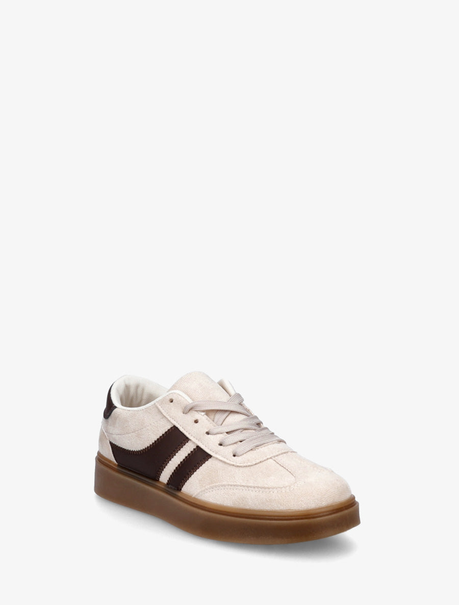 Sneakers en suédine à bandes contrastantes - Beige - 2