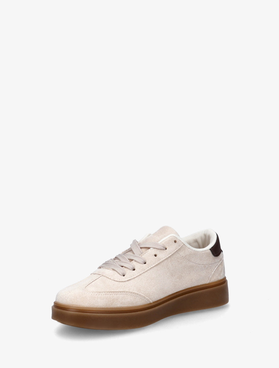 Sneakers en suédine à bandes contrastantes - Beige - 3