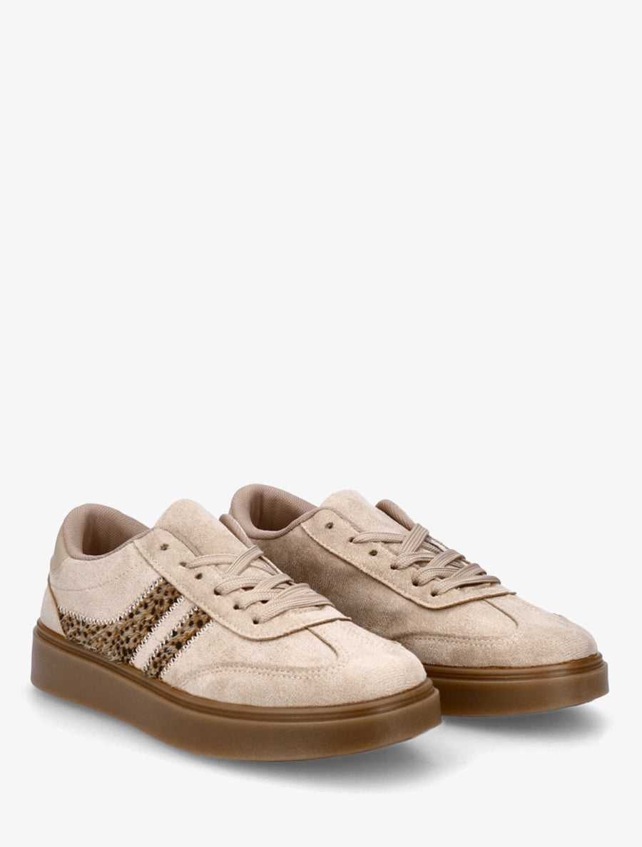 Sneakers en suédine à bandes contrastantes - Taupe - 4