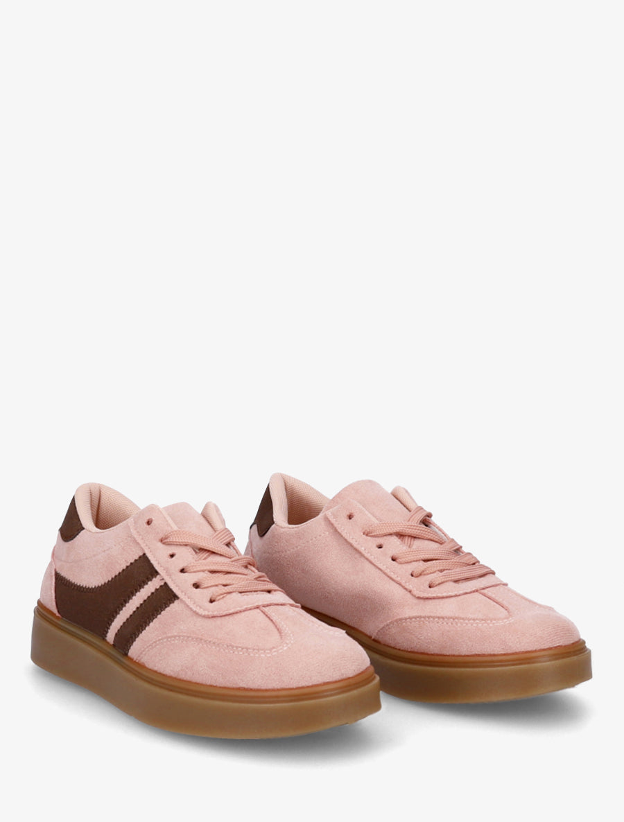 Sneakers en suédine à bandes contrastantes - Vieux rose - 4