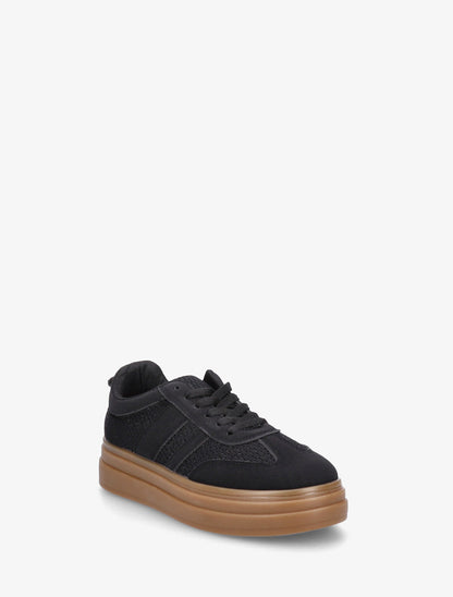 Sneakers à empiècement mesh et effet nubuck - Noir - 2