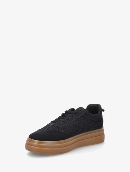 Sneakers à empiècement mesh et effet nubuck - Noir - 3