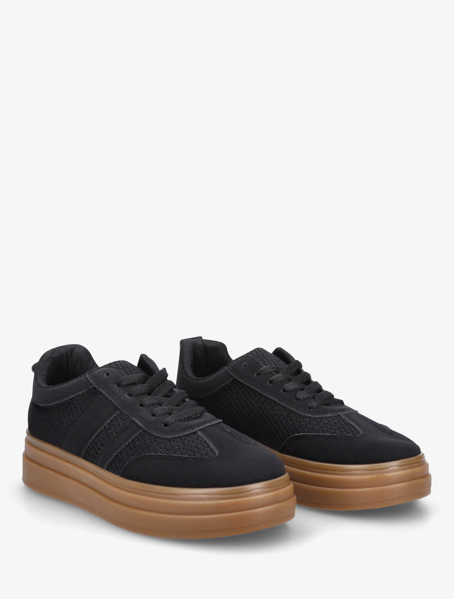 Sneakers à empiècement mesh et effet nubuck - Noir - 4