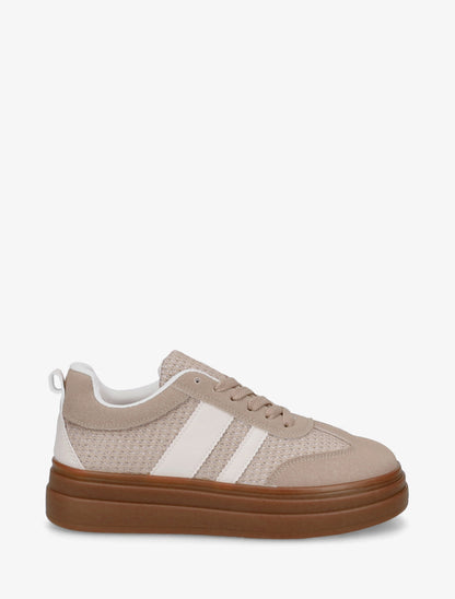 Sneakers à empiècement mesh et effet nubuck - Taupe - 1