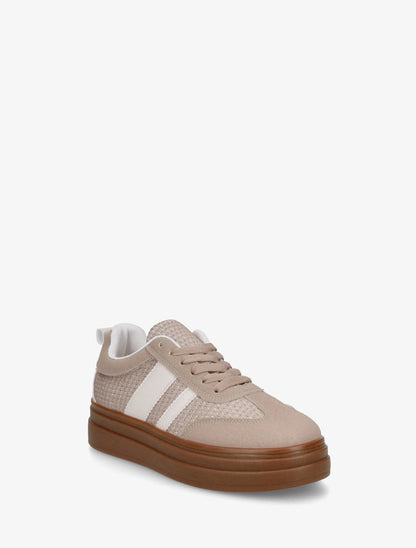 Sneakers à empiècement mesh et effet nubuck - Taupe - 2