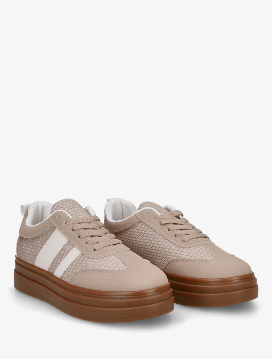 Sneakers à empiècement mesh et effet nubuck - Taupe - 4