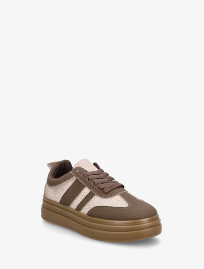 Sneakers à empiècement mesh et effet nubuck - Marron - 2