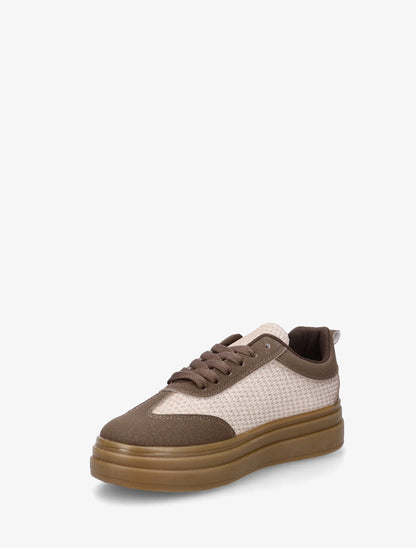 Sneakers à empiècement mesh et effet nubuck - Marron - 3