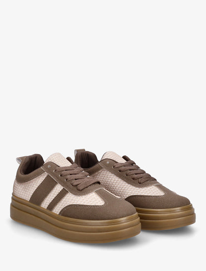Sneakers à empiècement mesh et effet nubuck - Marron - 4