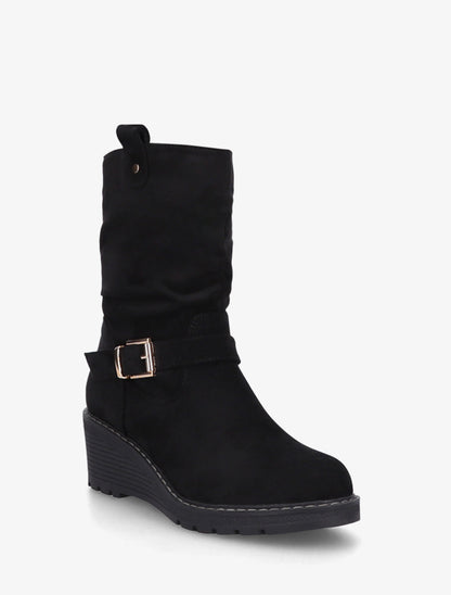 Bottines montantes compensées effet froncé - Noir - 2