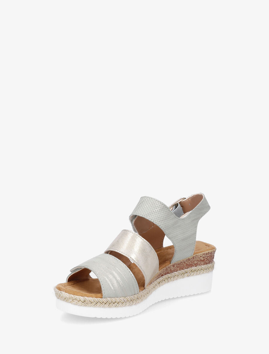 Sandales compensées en simili irisé à scratch - Vert amande - 3