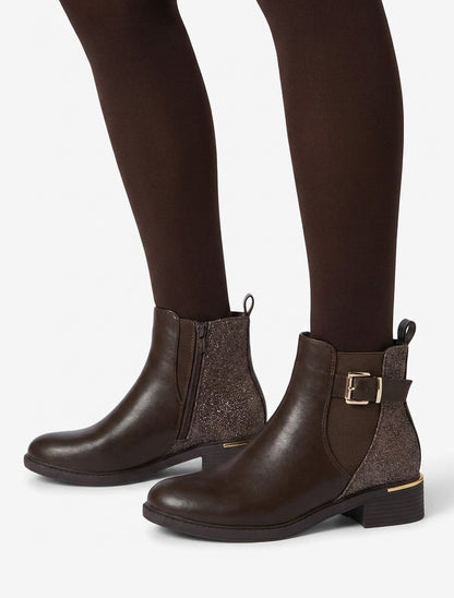 Bottines élastiquées à contrefort irisé - Marron
