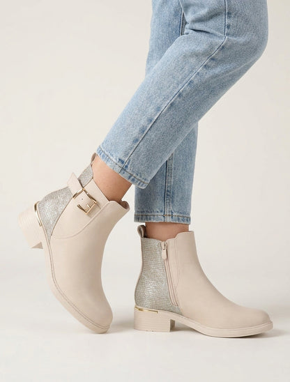 Bottines élastiquées à contrefort irisé - Beige