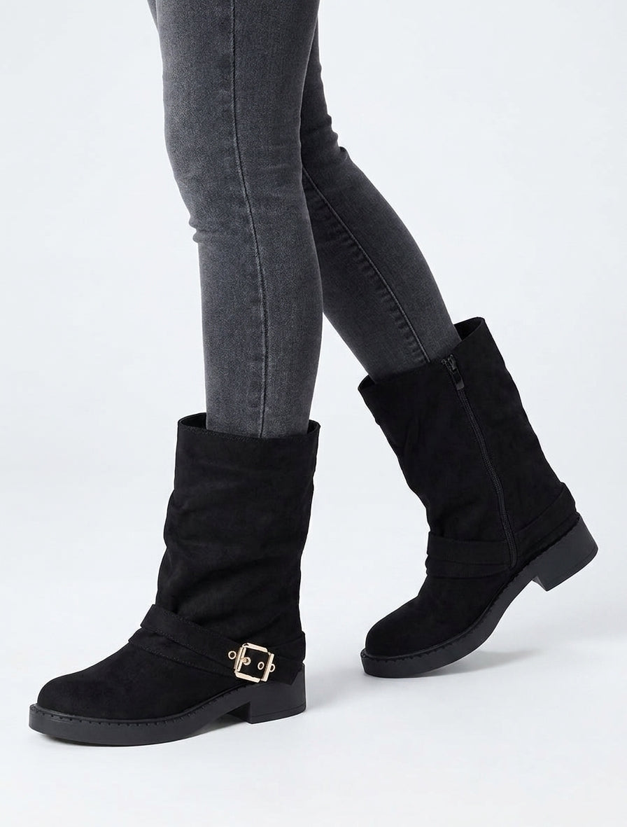 Bottines renversées en suédine - Noir