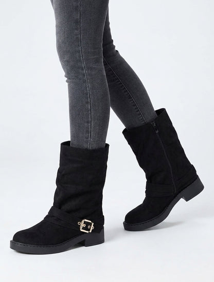 Bottines renversées en suédine - Noir