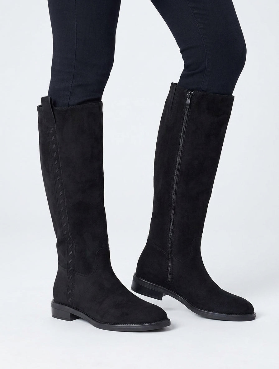 Bottes en suédine à coutures décoratives - Noir