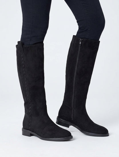 Bottes en suédine à coutures décoratives - Noir