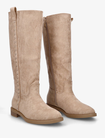 Bottes en suédine à coutures décoratives - Taupe - 4