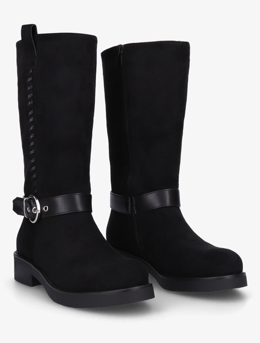 Bottes en suédine sanglées - Noir - 4