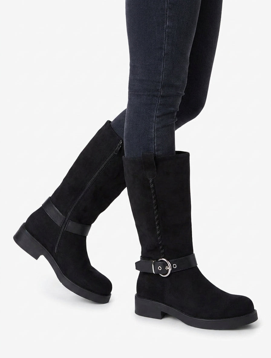Bottes en suédine sanglées - Noir