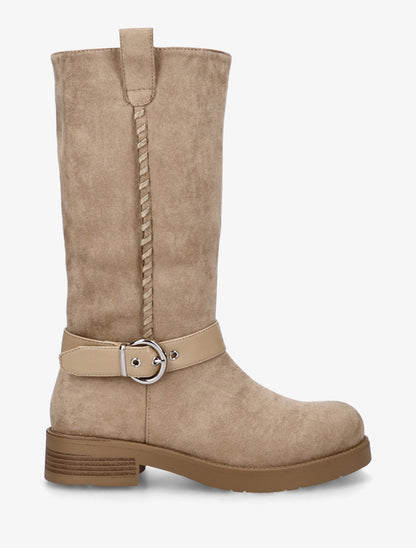 Bottes en suédine sanglées - Beige - 1