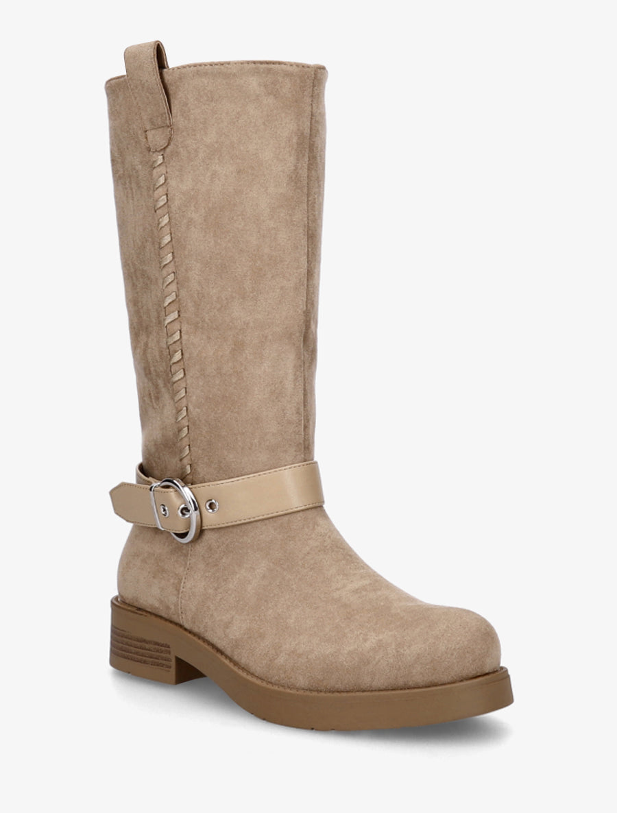 Bottes en suédine sanglées - Beige - 2