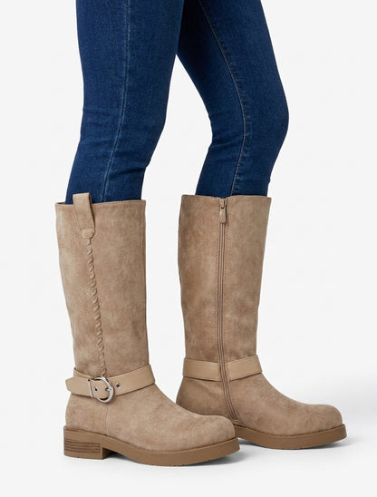 Bottes en suédine sanglées - Beige