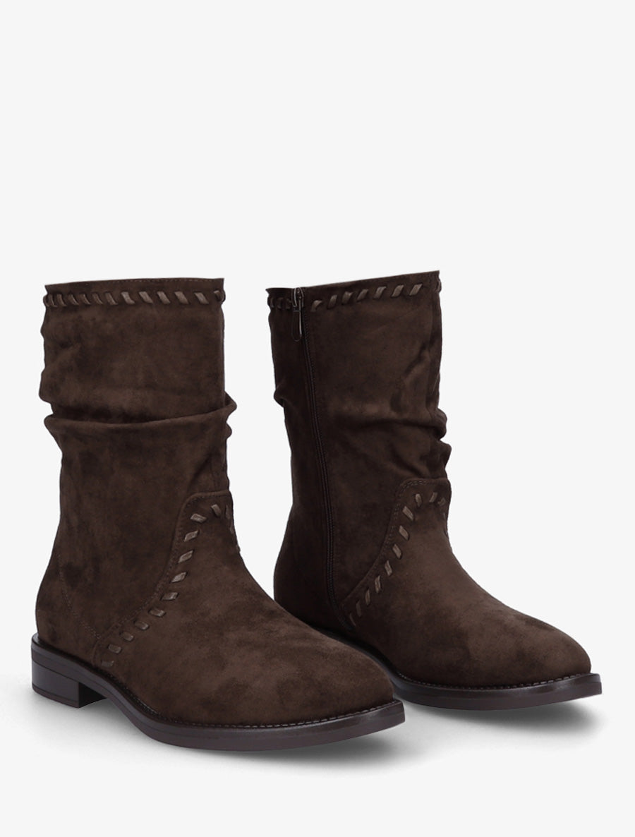 Bottines en suédine à coutures apparentes - Chocolat - 4