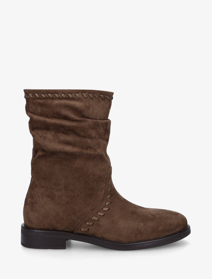 Bottines en suédine à coutures apparentes - Marron - 1