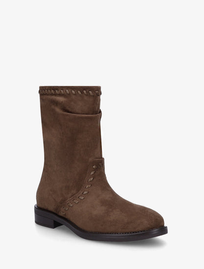 Bottines en suédine à coutures apparentes - Marron - 2