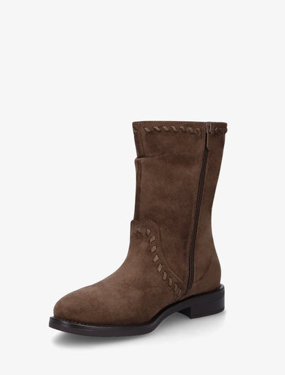 Bottines en suédine à coutures apparentes - Marron - 3