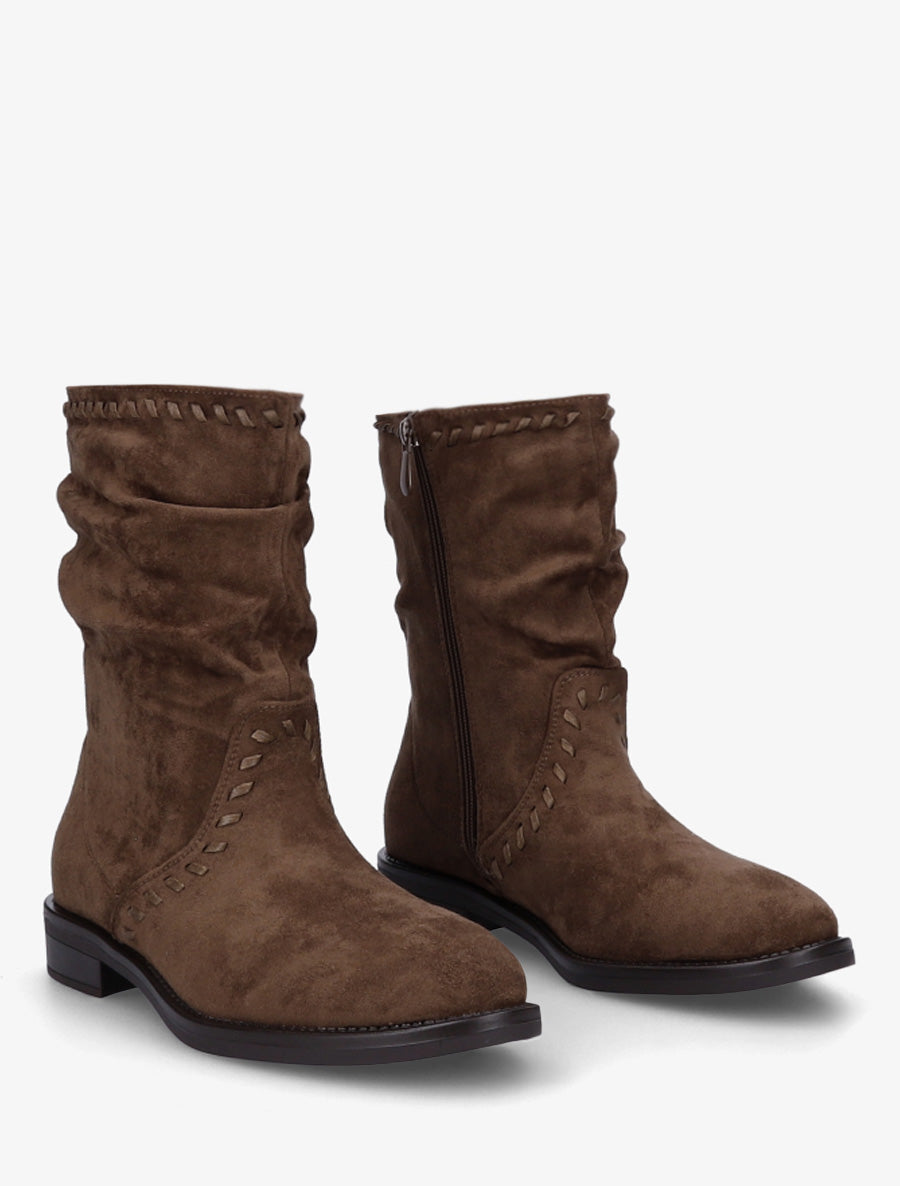 Bottines en suédine à coutures apparentes - Marron - 4