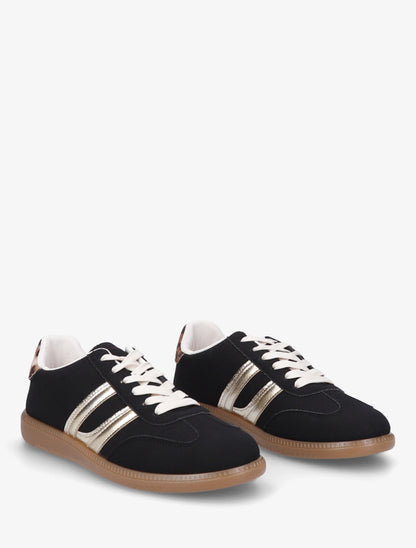 Sneakers effet nubuck à bandes contrastantes - Noir - 4