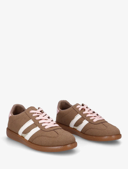 Sneakers effet nubuck à bandes contrastantes - Taupe - 4