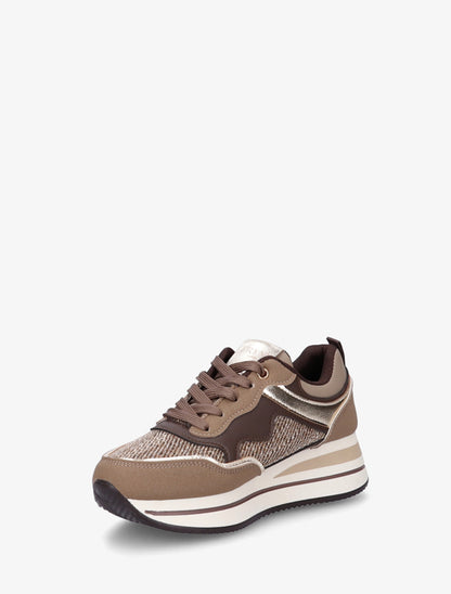Baskets à plateforme en toile et simili - Taupe - 3