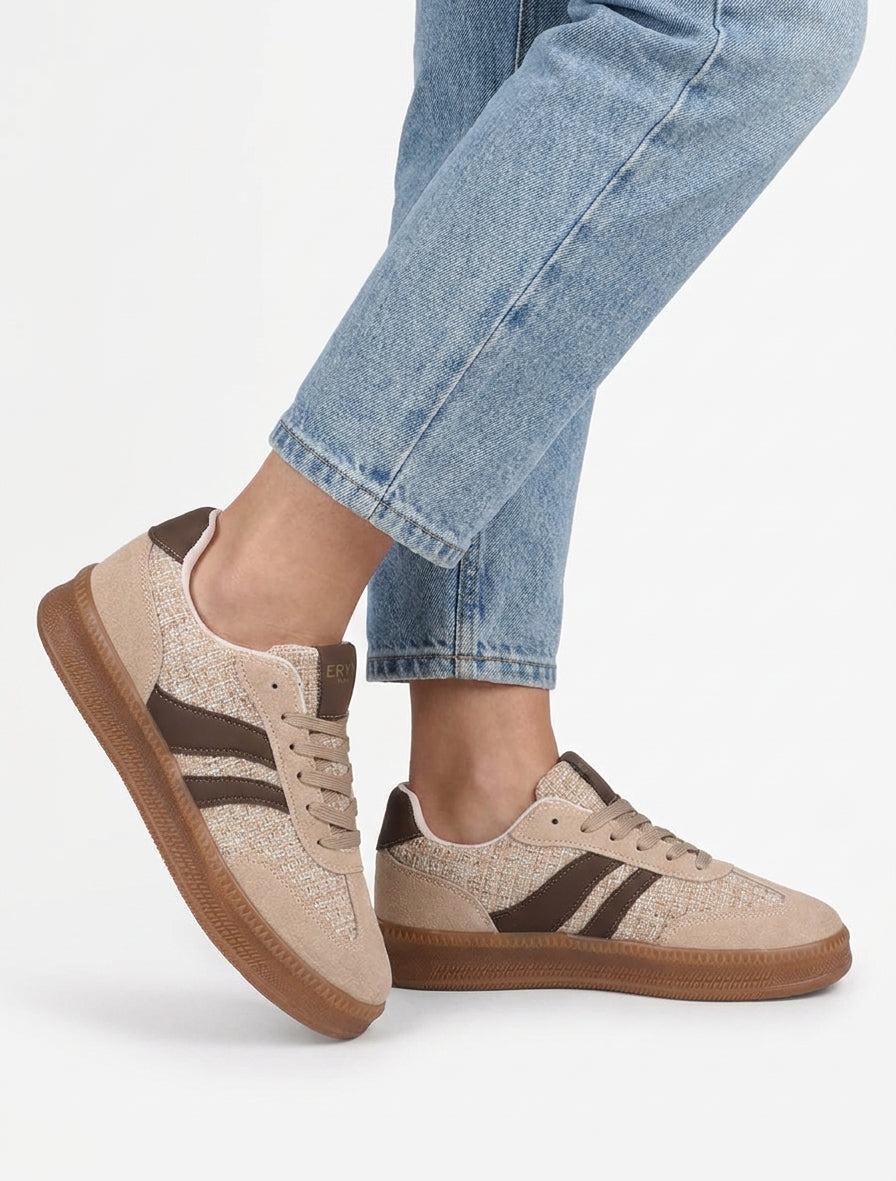 Sneakers met tweed-effect hielstuk - Beige