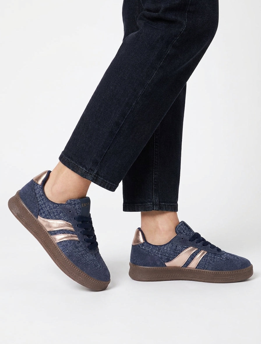 Sneakers met tweed-effect quarter - Marine