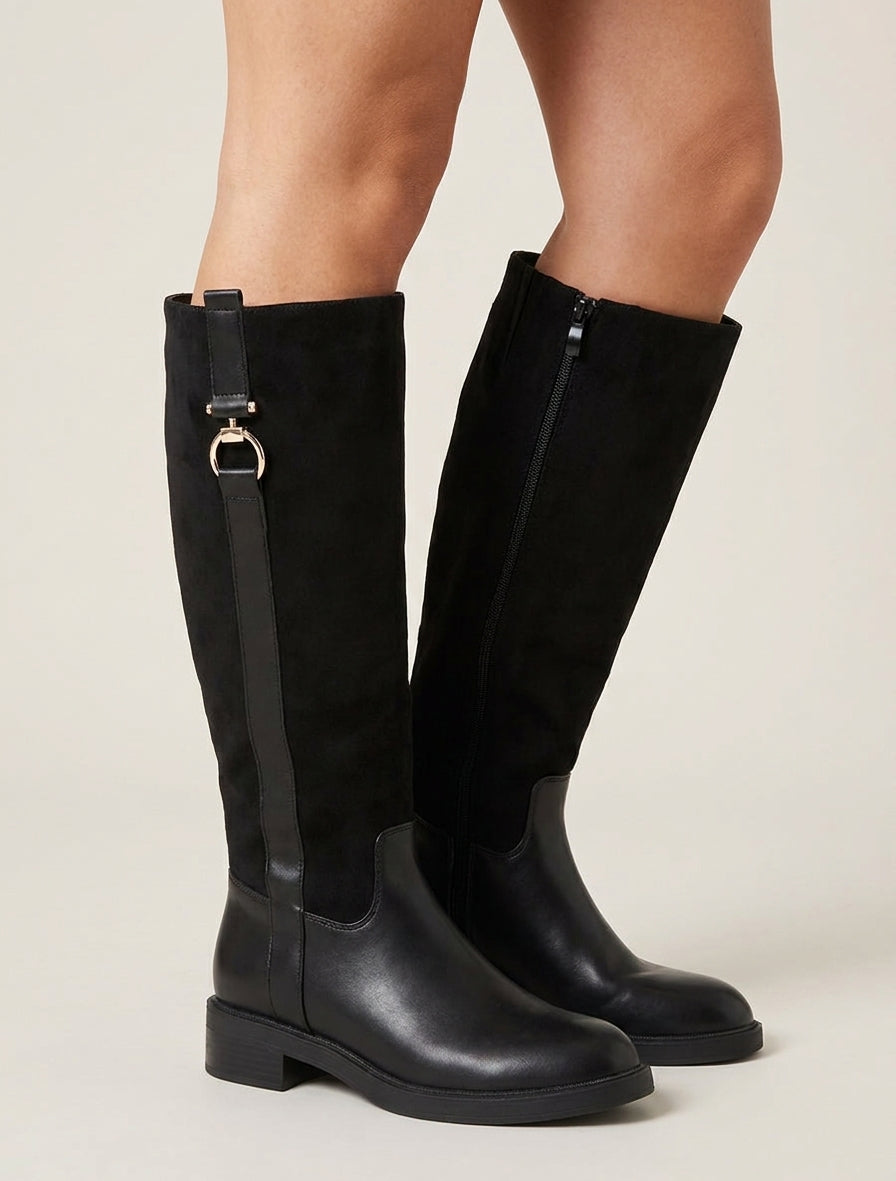 Bottes cavalière à boucle bijou - Noir