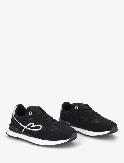 Baskets effet nubuck et dentelle pailletée - Noir - 4