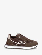 Basketseffet nubuck et dentelle pailletée - Marron - 1