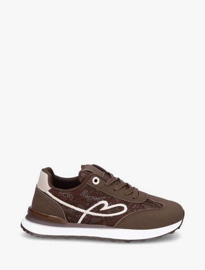 Basketseffet nubuck et dentelle pailletée - Marron - 1