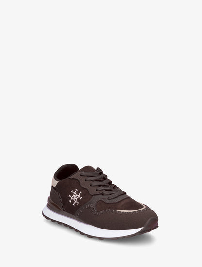 Sneakers à empiècement effet nubuck et suédine - Marron - 2