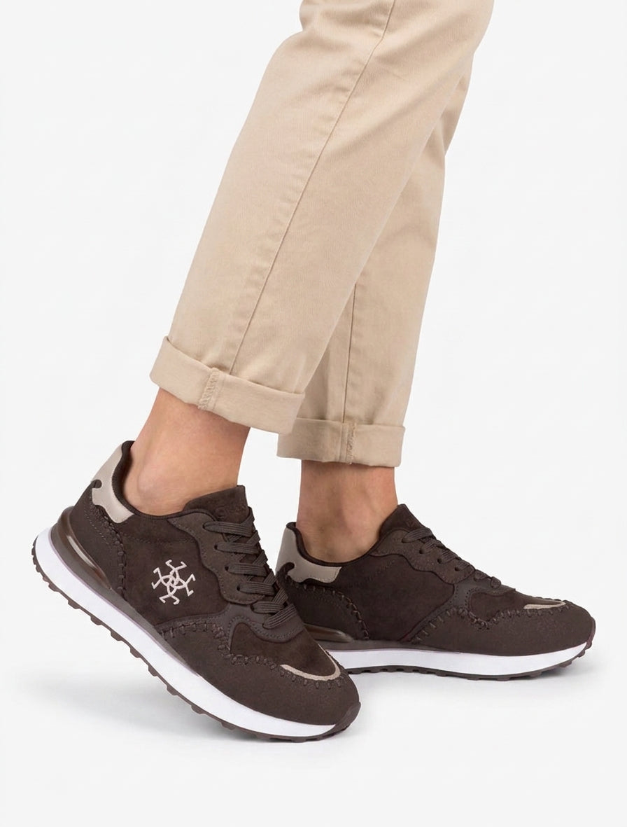 Sneakers met nubuck- en suèdine-effect inzetstukken - Bruin
