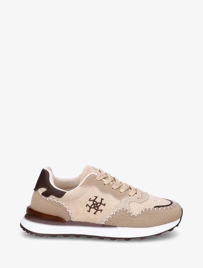 Sneakers à empiècement effet nubuck et suédine - Beige - 1