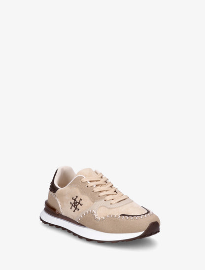 Sneakers à empiècement effet nubuck et suédine - Beige - 2