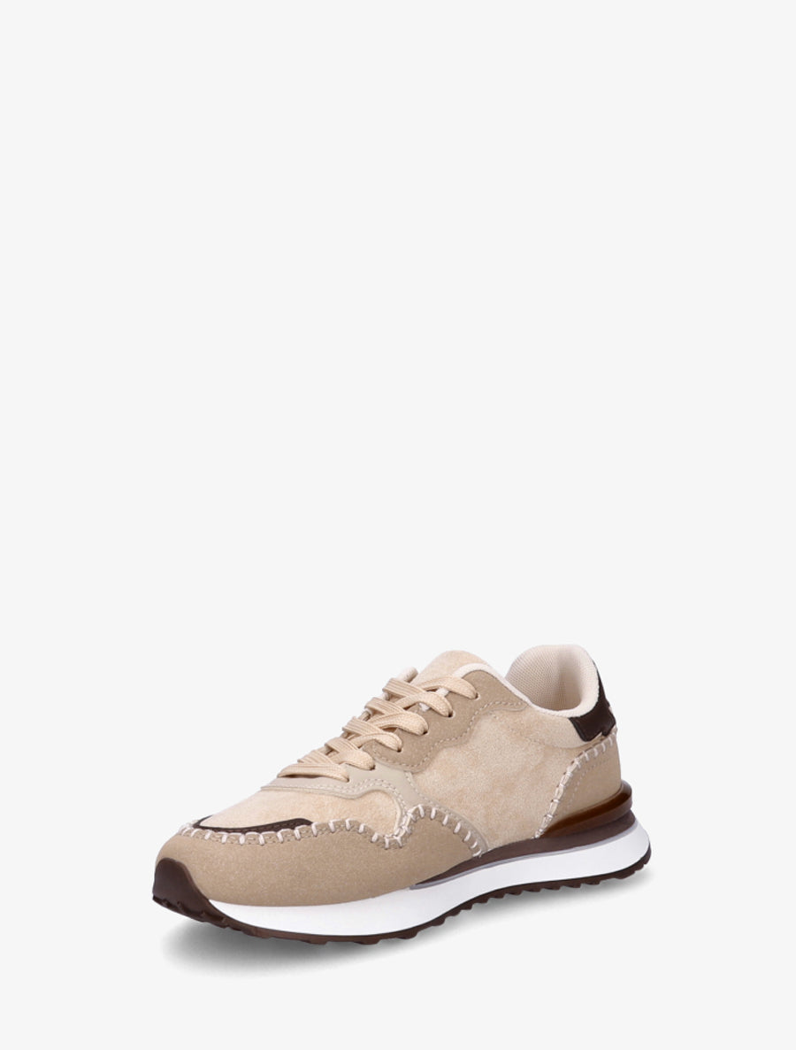 Sneakers à empiècement effet nubuck et suédine - Beige - 3