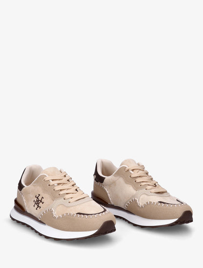 Sneakers à empiècement effet nubuck et suédine - Beige - 4