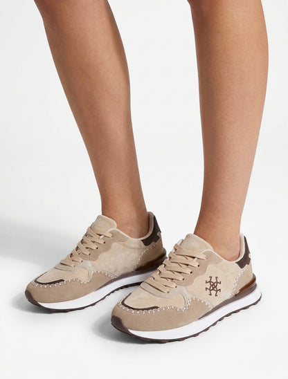 Sneakers à empiècement effet nubuck et suédine - Beige